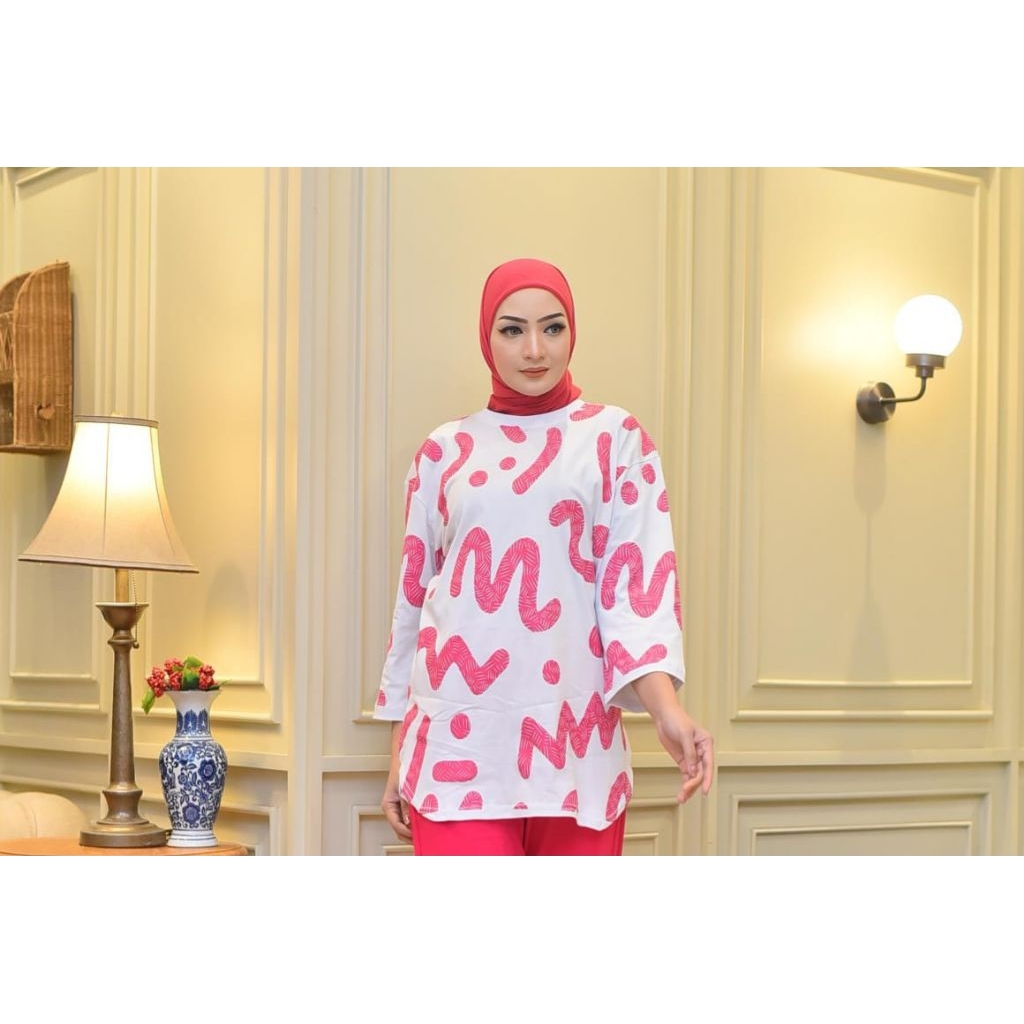 set atasan kaos wanita oversize combet sablon plastisol