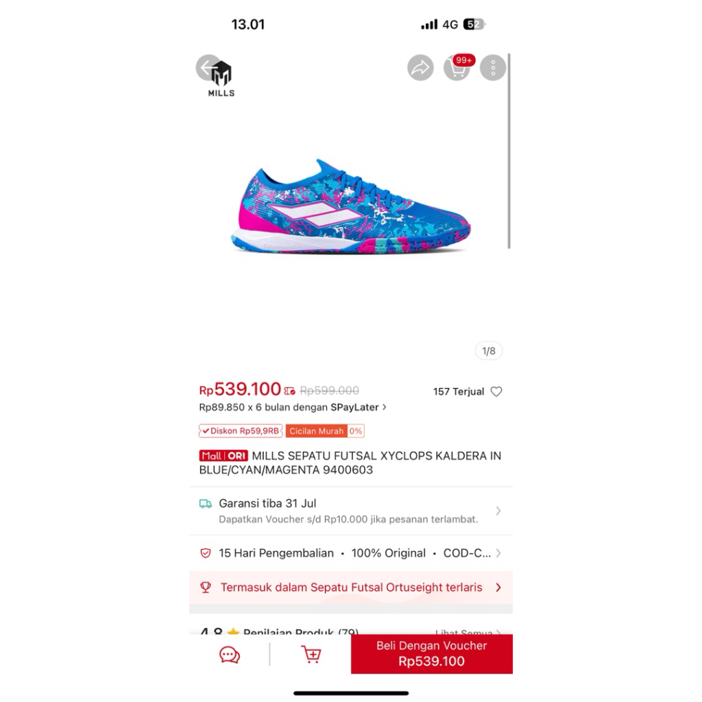 Preloved Mills sepatu mini soccer/futsal xylopus kaldera in blue