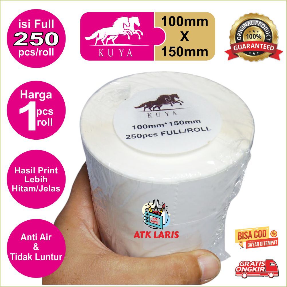 

STIKER RESI , STIKER THERMAL / STIKER LABEL BARCODE / RESI 100mm X 150mm ISI 250/ROLL Harga 1 Pcs