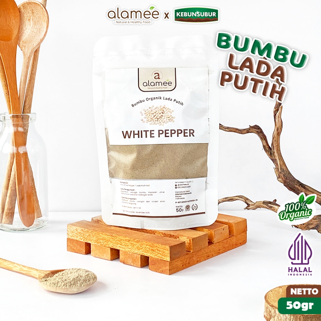 

ALAMEE White Pepper Powder Lada Putih Bubuk Merica Whitepepper Bumbu Dapur 50gram Organik Kebunsubur