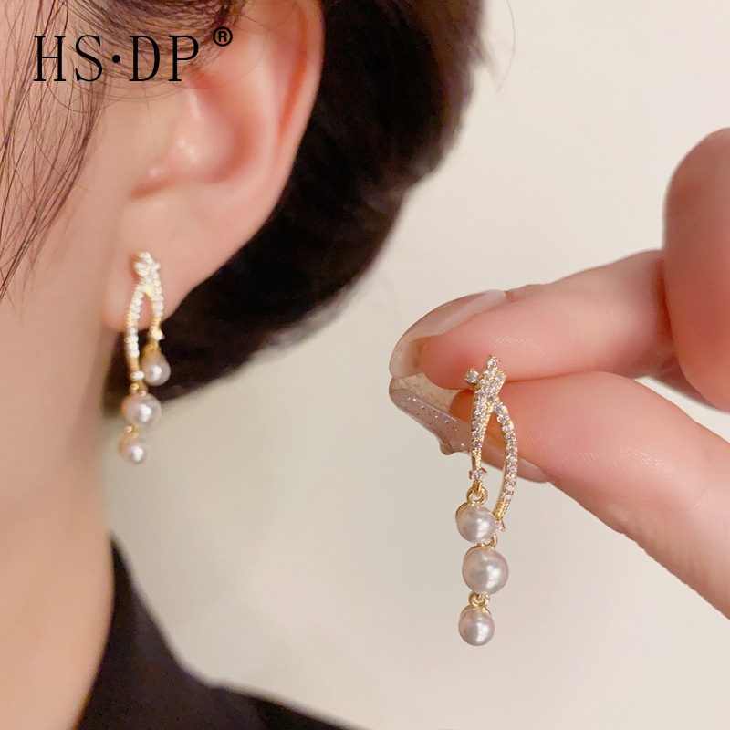 Anting Anting Style Korea Mutiara Panjang Simple Elegan Jarum Perak S925