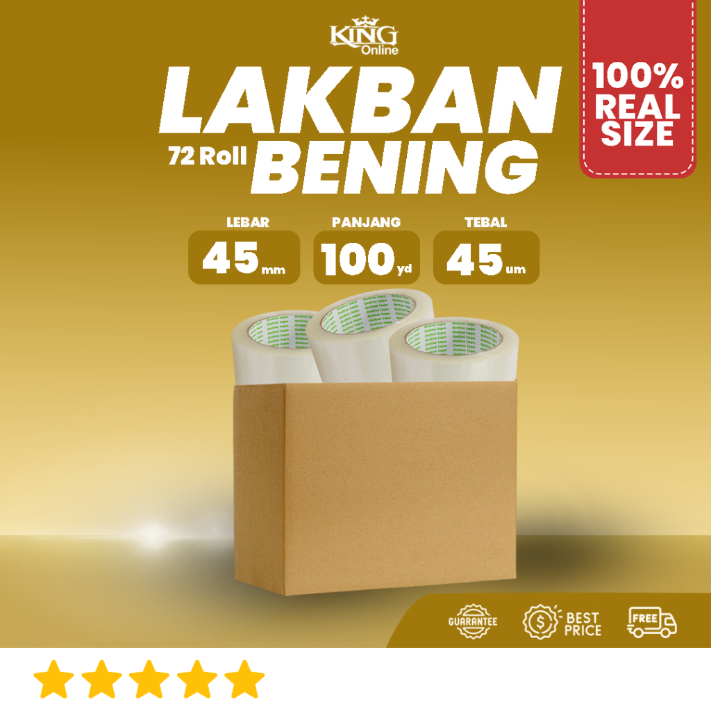

1 DUS Lakban Bening 45 MM X 100 Yard PURE Ukuran Asli REAL ONLINE TAPE OPP 72 Roll Kuat tebal / Plakban clear