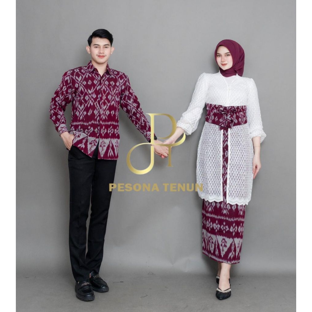 PESONA TENUN - BAJU TENUN HARUMI RED SET / BAJU TENUN BROKAT / BAJU TENUN COUPLE / KEBAYA COUPLE TEN