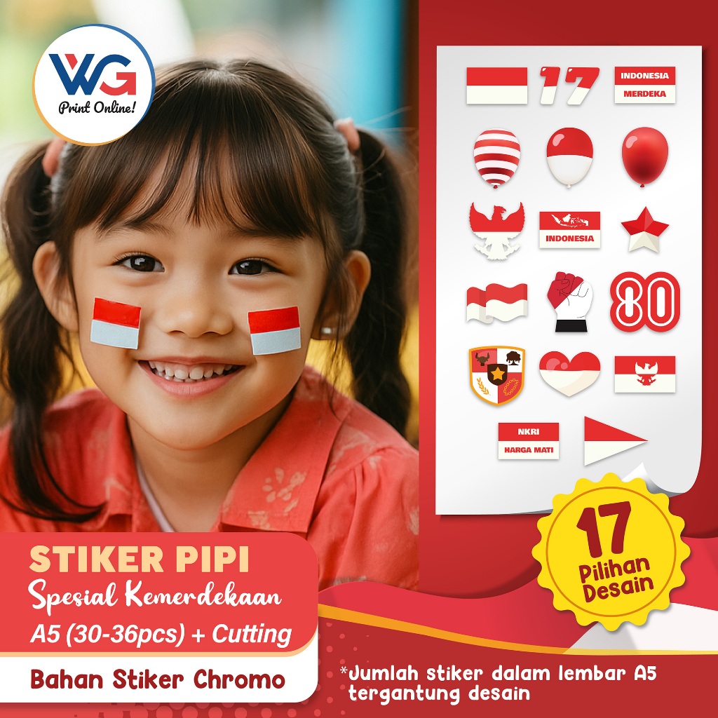 

STIKER PIPI LUCU DAN IMUT TEMA HUT RI, HIASAN PIPI / BAHAN CHROMO + KISS CUT ~ YUK MERIAHKAN HUT RI KE 80!!