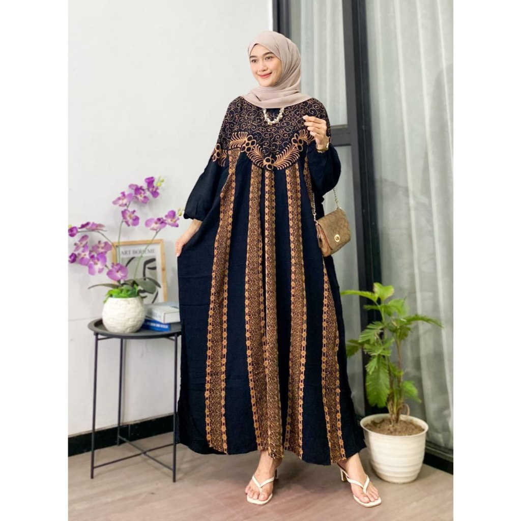 Kaftan Aulia New Motif/Gamis Jumbo Bahan Rayon Premium Tebal dan Adem/HomeDress Batik Naura Collecti