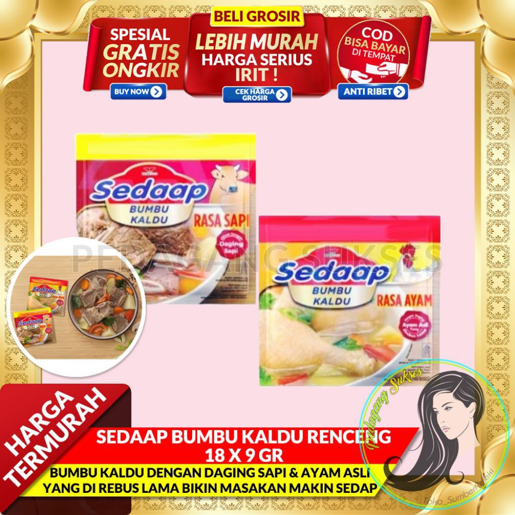

SEDAAP BUMBU KALDU RENCENG 18 x 9gr PENYEDAP SEDAP SPECIAL RASA SAPI AYAM UNILEVER SOP IGA BUMBU MASAK MAKANAN KEBUTUHAN MEMASAK INSTAN SPESIAL EKSTRAK DAGING SACHET ECERAN ECER RENCENG RENTENG 9 GRAM
