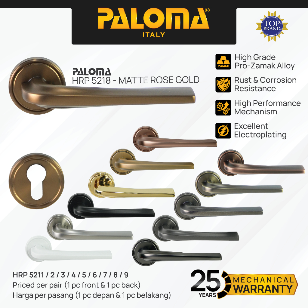 PALOMA Gagang Pintu Door Handle Pintu Roses Lever Engkol Pisah Misah Zamak Gold Black Gunmetal Gun M