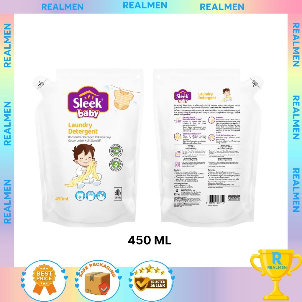 Sleek Baby Laundry Detergent cair 450ML | Detergent Cair Pouch Sleek Baby