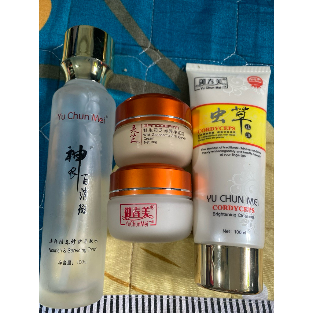 isi 4.yu chun mei import original.krim siang malam yu chun mei ganoderma.toner platinum.cleanser tub