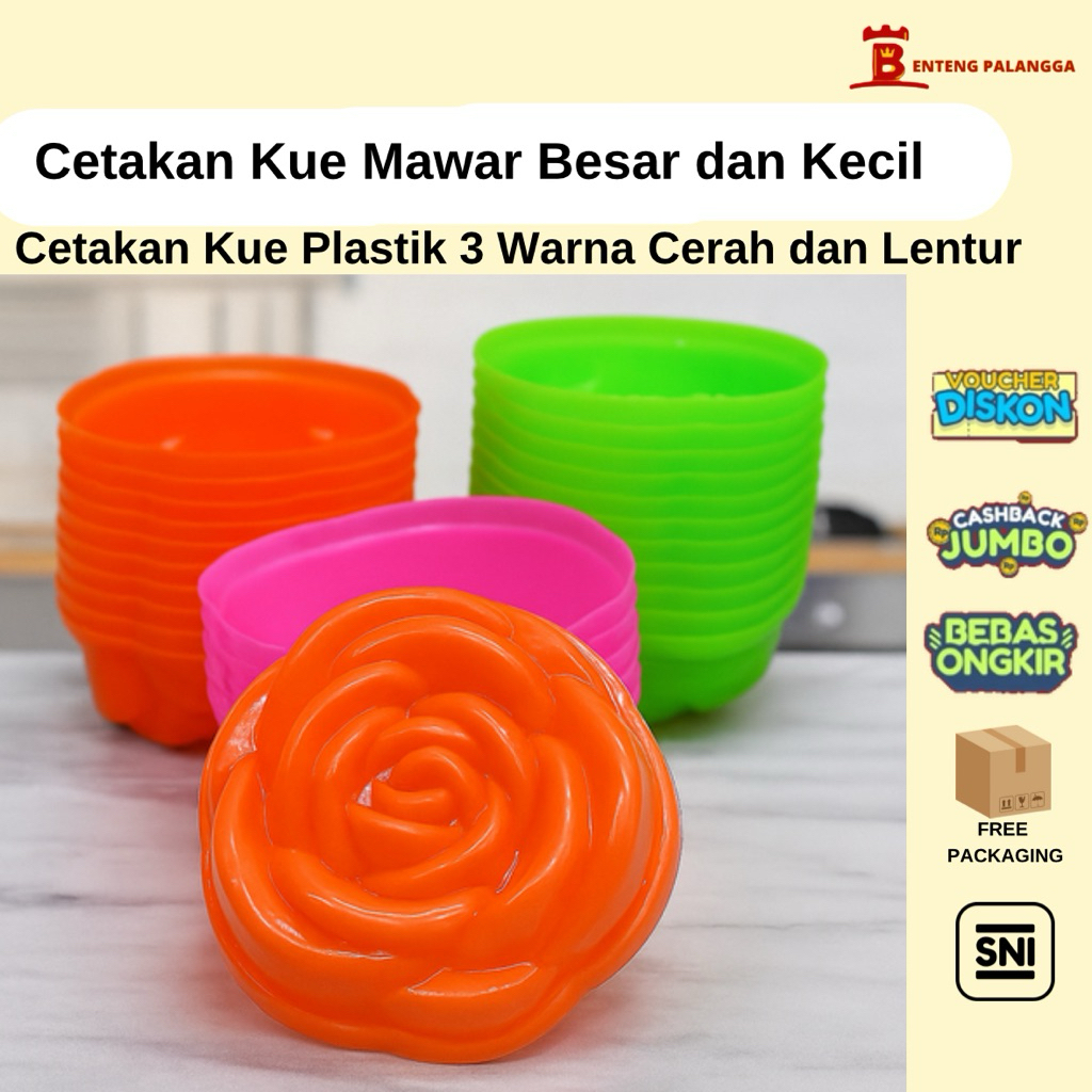 Cetakan Kue Mawar Plastik Besar & Kecil - 12 PCS / SET - Untuk Putu Ayu, Agar, Coklat