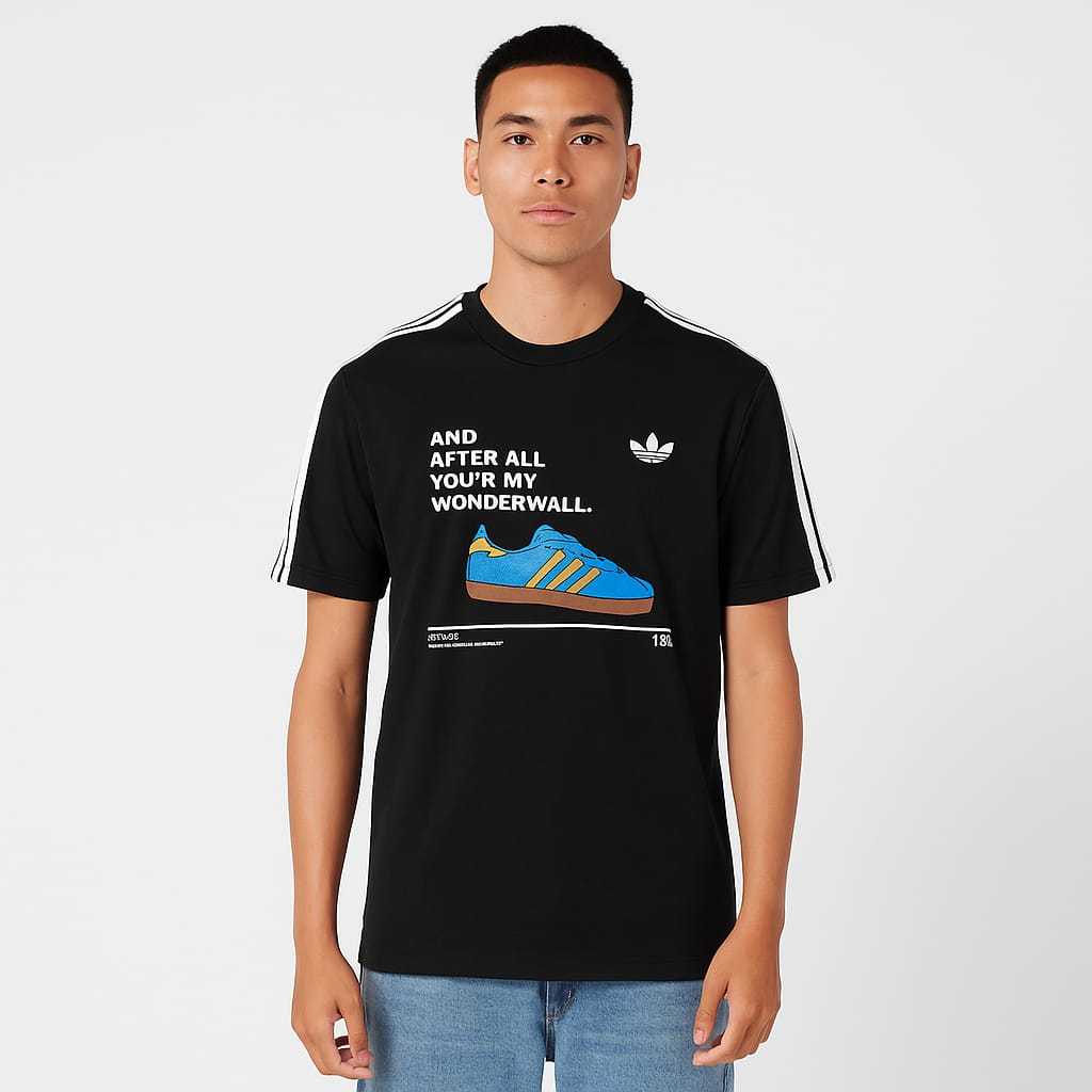 t-shirt kaos hitam adidas retro 3 stripe  oasis vintage kaos tangan pendek unisex bahan katun combet