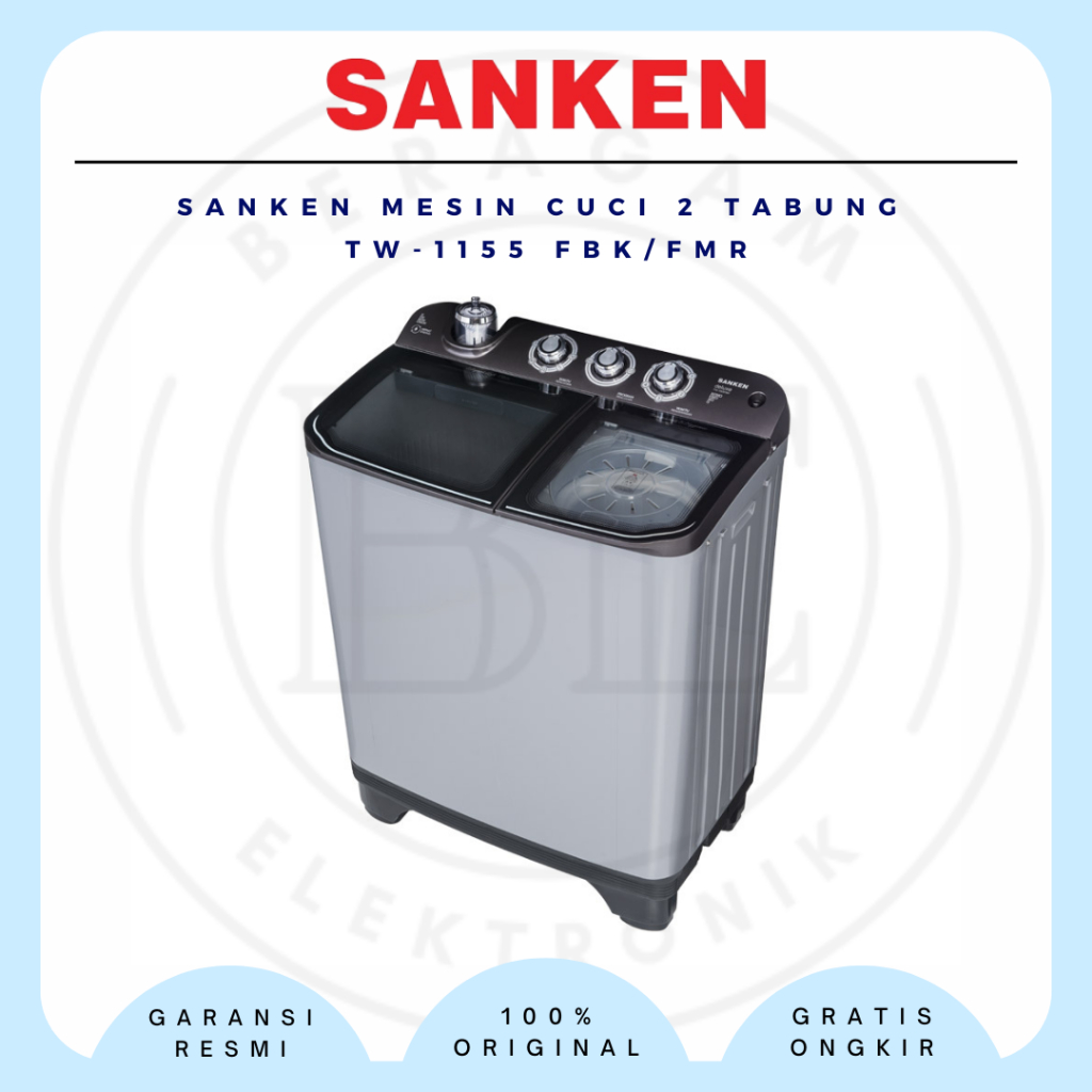 Sanken Mesin Cuci 2 Tabung TW-1155 FBK/FMR