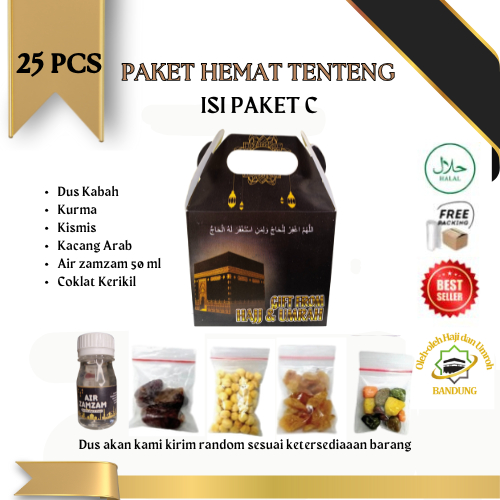 

Oleh Oleh Haji/Umroh 25 pcs Paket C Dus Tenteng, Botol+Air zam zam, Kurma, Kacang, Kismis, Cokil
