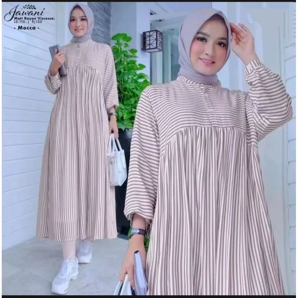 BIG SALE JAWANA MIDI DRESS GARIS SALUR PREMIUM IMPORT MIDI DRESS GAMIS WANITA MUSLIM SYAR'I MOTIF SA