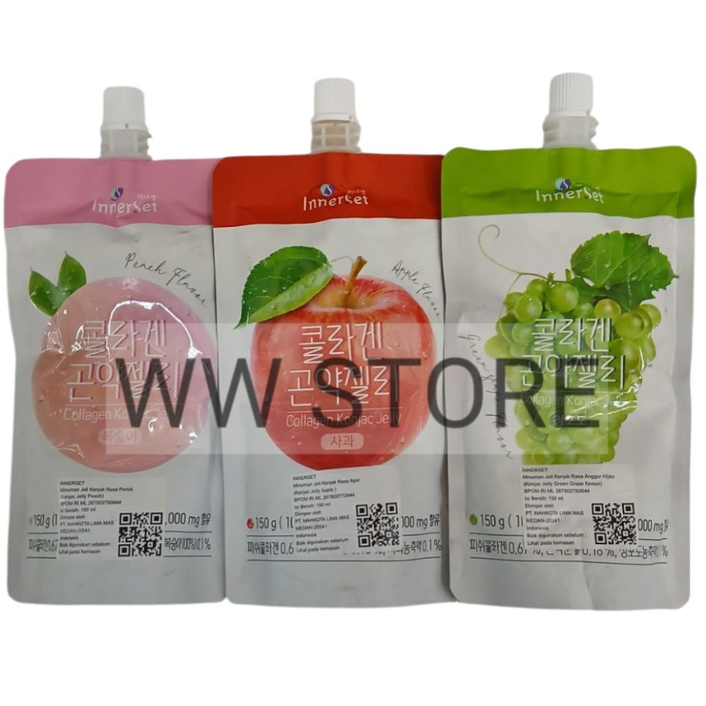 

Minuman jeli konjak rasa buah apel persik anggur hijau halal InnerSet Apple Peach Green Grape Flavor Flavour Konjac Jelly 150g