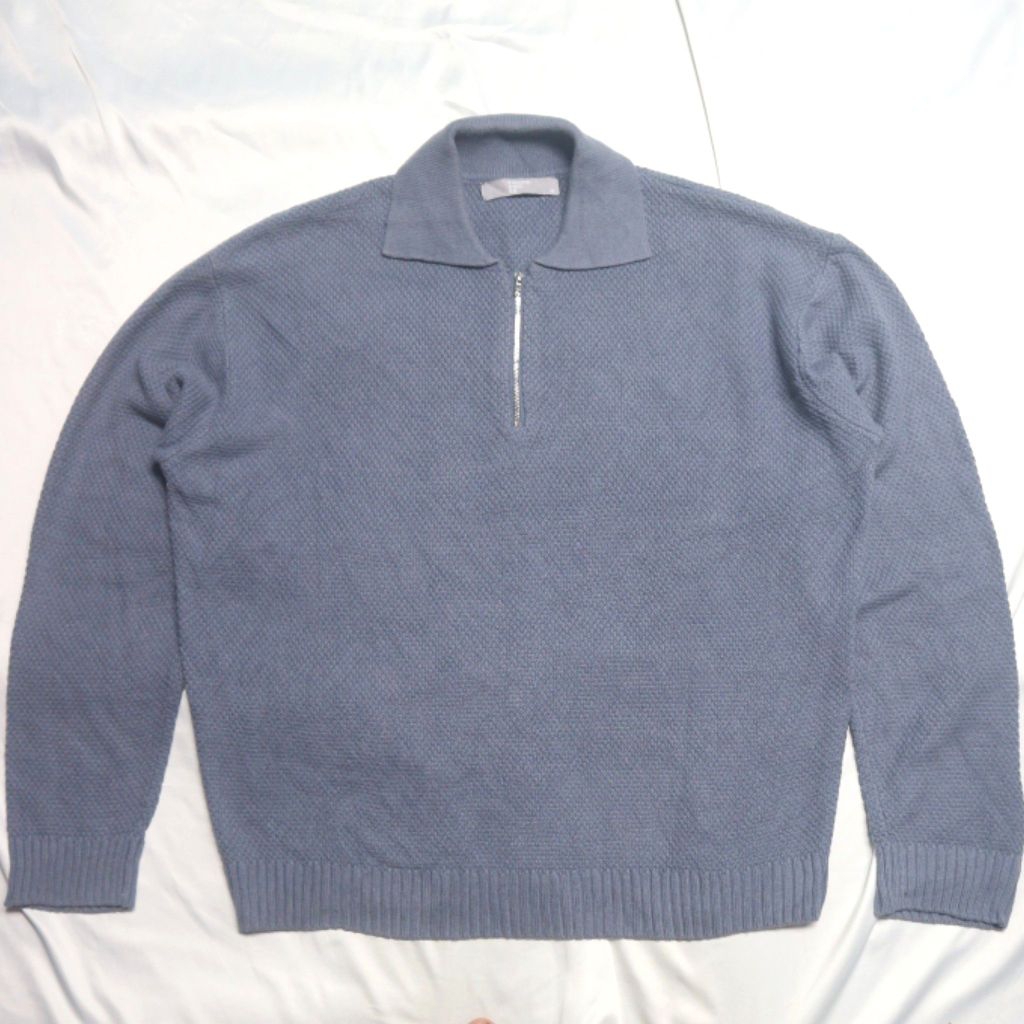 EIGHT SECONDS 8SECONDS Half Zipper Blue Textured Collar Kerah Knitwear Sweater Sweatshirt Crewneck R