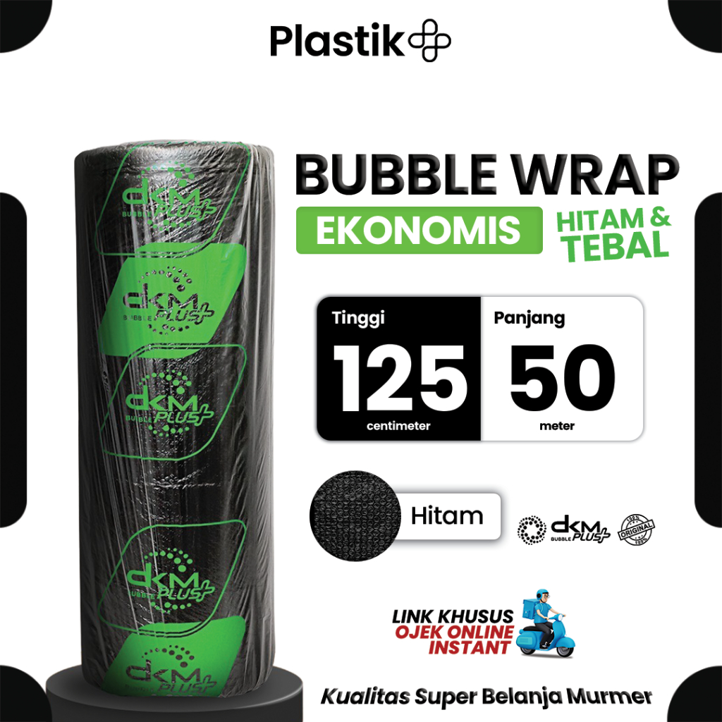 

Plastik Packing Gelembung Bubble Wrap DKM Roll 125cm x 50m Berat 2,4Kg Merek DKMPlus Hitam Ekonomis