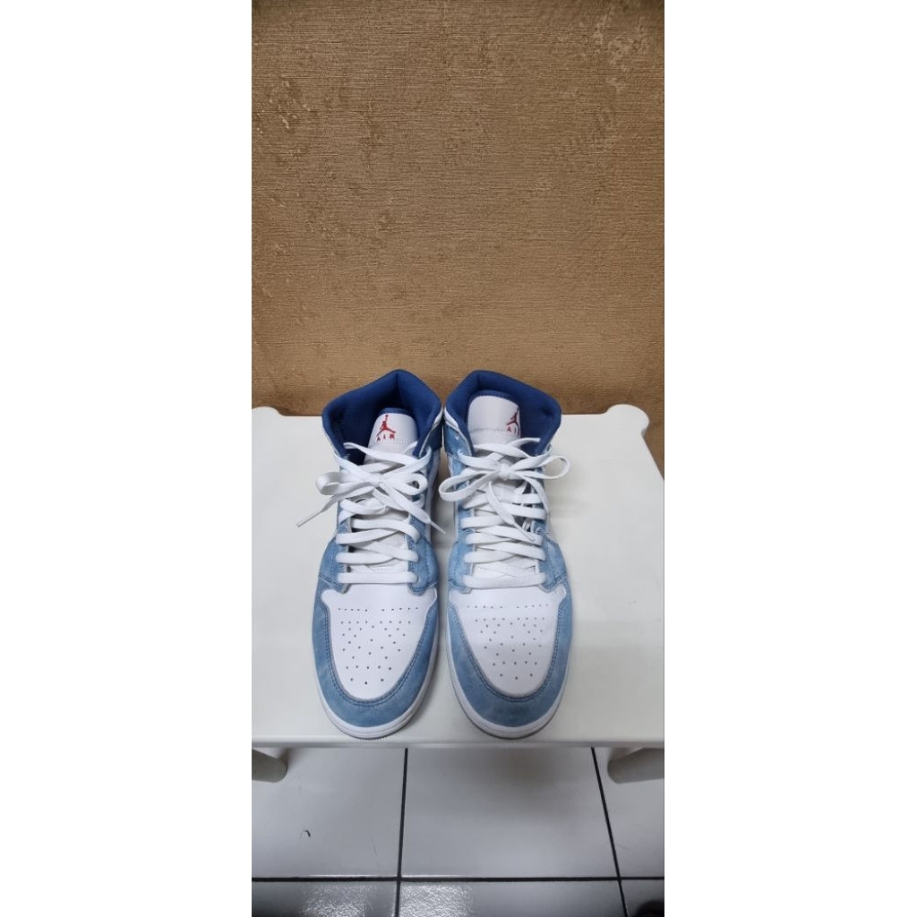 S-25 sepatu sneakers jordan 1 mid FRENCH BLUE size 45 used bekas ori