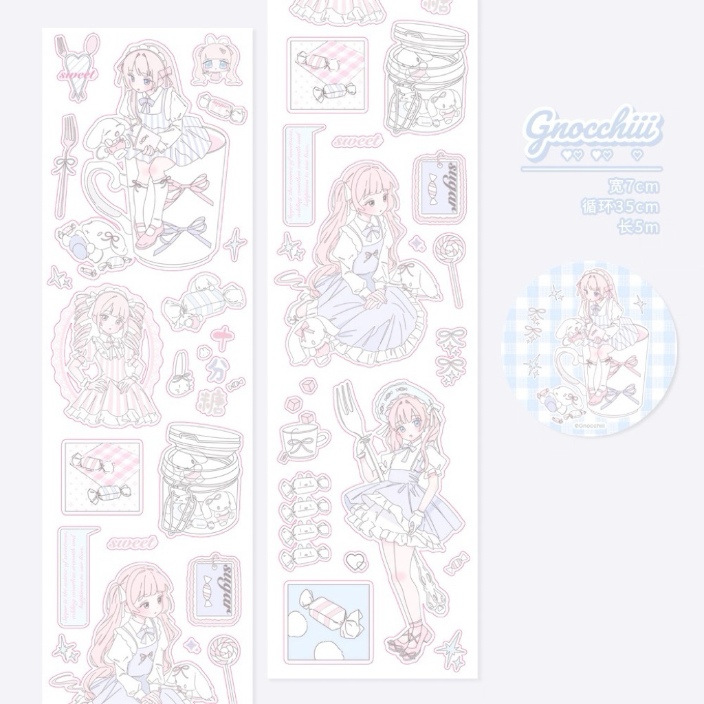 

[35cm] Sweet Teacup Girl share sticker roll - stiker jurnal journaling pastel dekorasi ecer