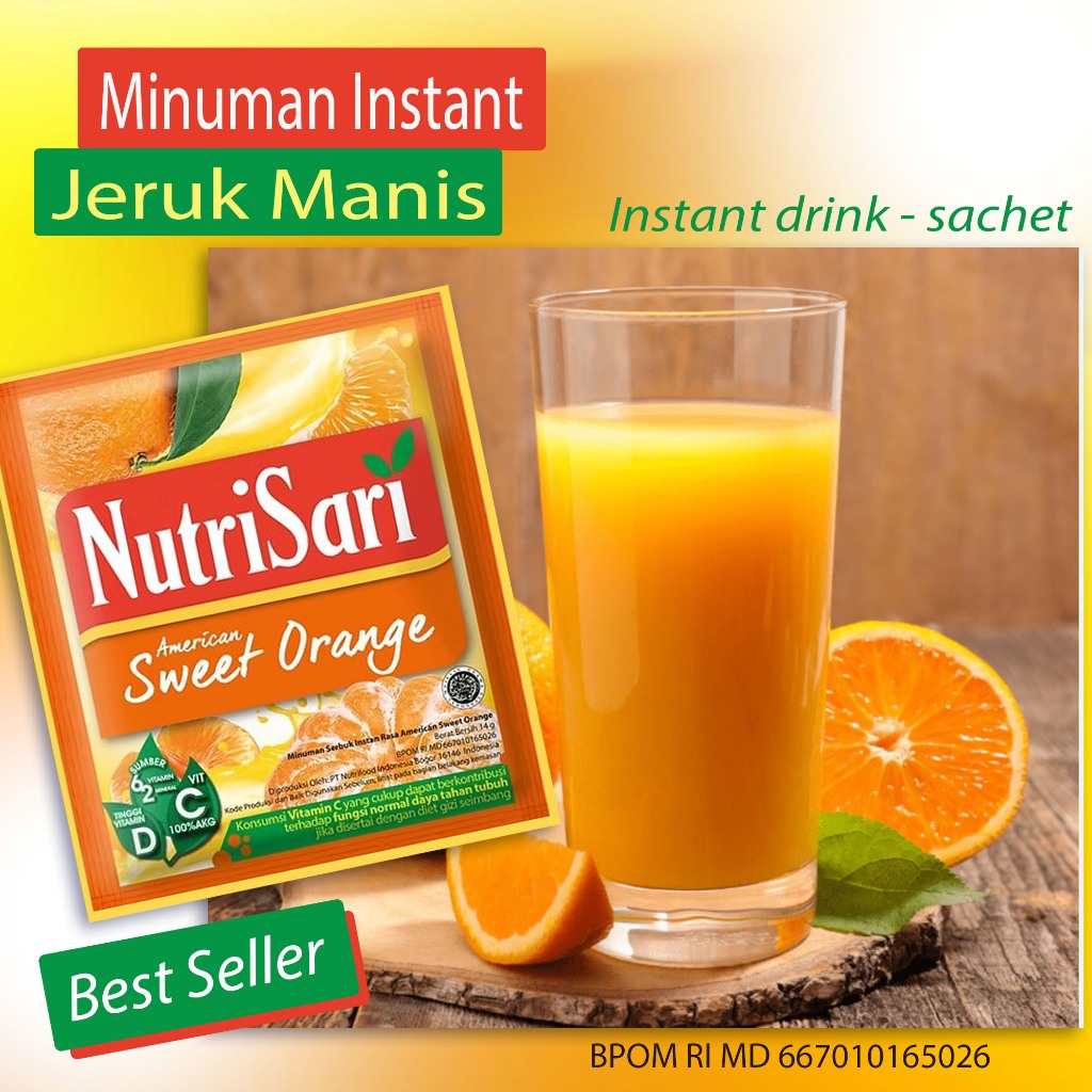 

TERLARIS Minuman Segar rasa Jeruk manis Instant Minuman Instant paling Populer terkenal sejak dulu Segarnya bikin ketagihan Nutrisari minuman instant sachet