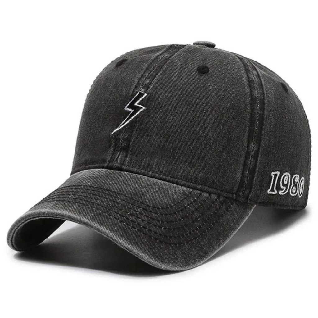 Topi Baseball Wash Bordir 1980Topi Baseball Wash Bordir NY Distro Pria Wanita Bahan Denim Wash Berku