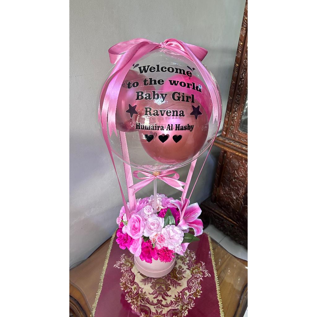 Buket bunga balon box // Flowers box bouquet with balloon KELAHIRAN BABY GIRL WISUDA SIDANG ANNIVERS