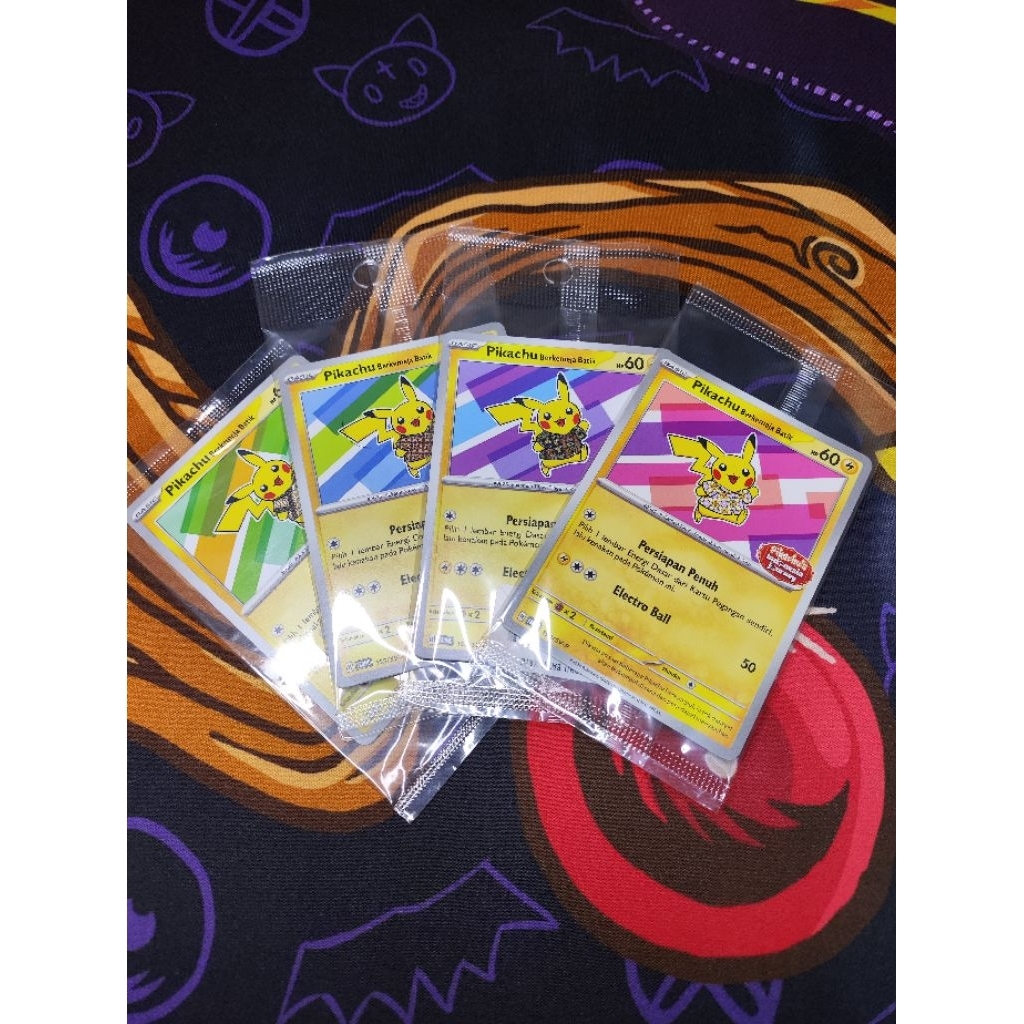 Pikachu Batik Promo - Set V1 V2 V3 V4 Sealed - Pikachu's Indonesia Journey Kartu Pokemon Indonesia