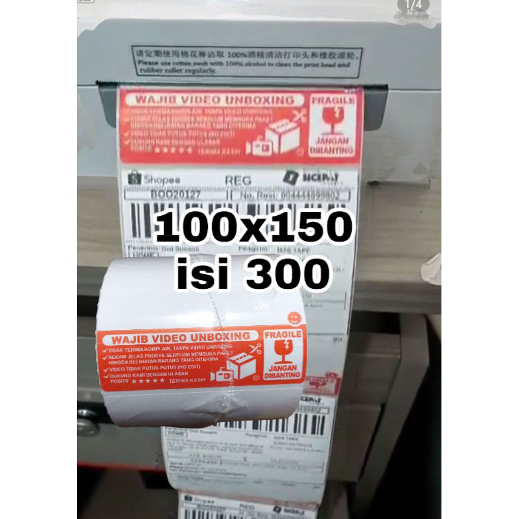 

ready stock kertas thermal 100x150 isi 300 plus sticker video wajib unboxing fragile