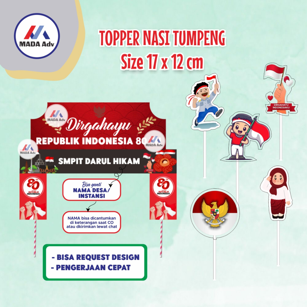 Gapura Agustus HUT RI/ Topper Custom Kemerdekaan 1/ Topper Tumpeng Kemerdekaan RI/ Topper 17 Agustus