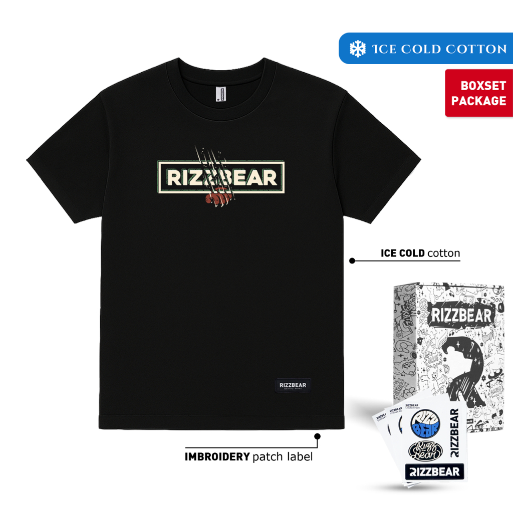 RIZZBEAR Kaos Pendek Pria Original Brand Scratch Bear T-Shirt Black