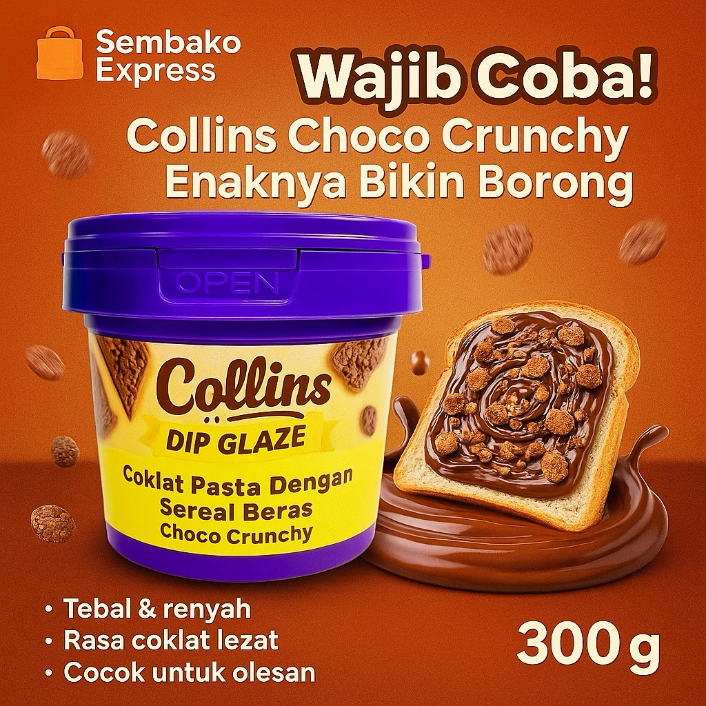 

Collins Coklat Pasta Choco Crunchy 300g – Topping Coklat Renyah, Kaya Rasa, Siap Pakai