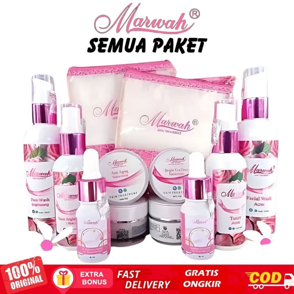SEMUA PAKET ECER MARWAH krim pagi  atau day cream krim malam atau night cream dan face wash toner se