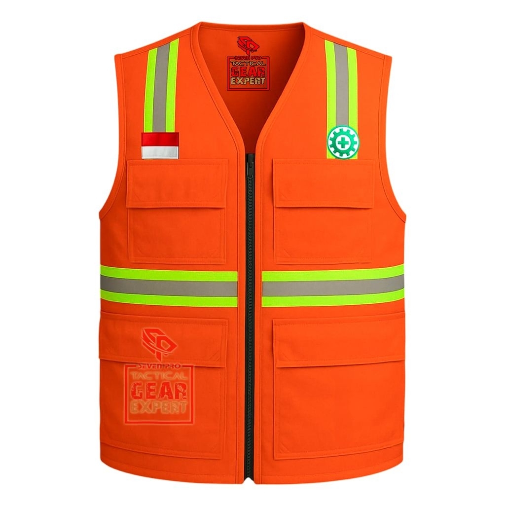 ROMPI SAFETY/ROMPI SAFETY K3/ROMPI SAFETY FIRST-LAPANGAN/BAHAN DRILL WARNA ORANGE S-XXXL/VEST SAFETY