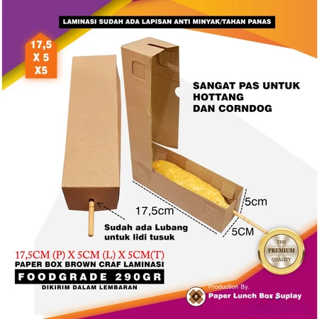 

Paper Box Brown Craf Coklat Laminasi Kotak Corndog Dus Ukuran P 17,5 Cm X L 5 Cm x T 5 Cm