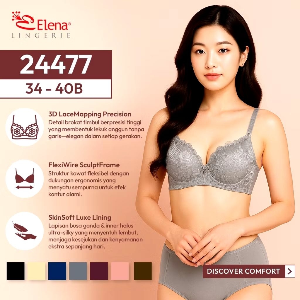 Elena Bra BH Medium Cup B E 24477 - Size 34B-40B - Bra Cup Sedang B