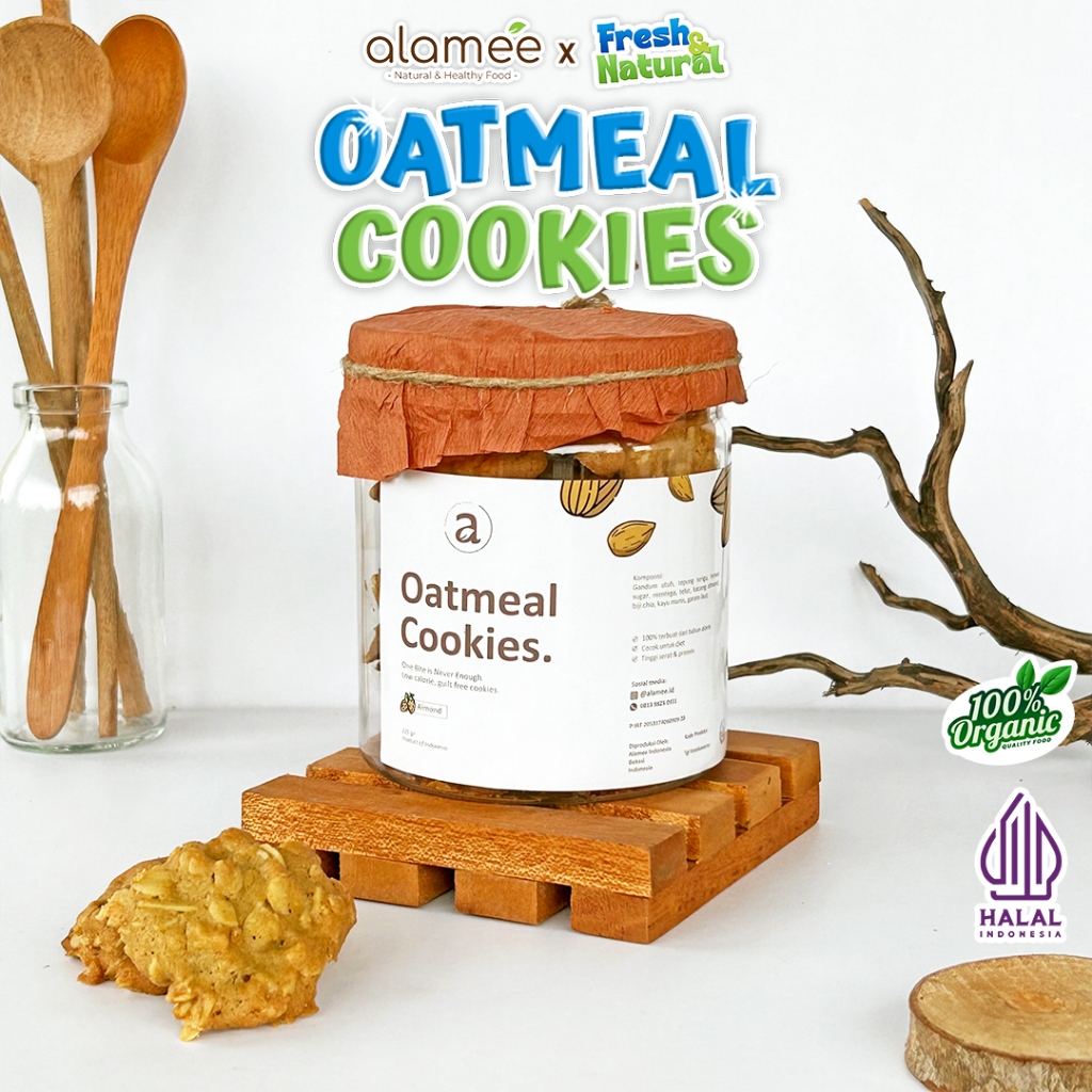 

ALAMEE Oatmeal Diet Cookies - Cemilan Almond Snack Kue Kukis Sehat Healthy Snack Oat 225gr fresh and natural