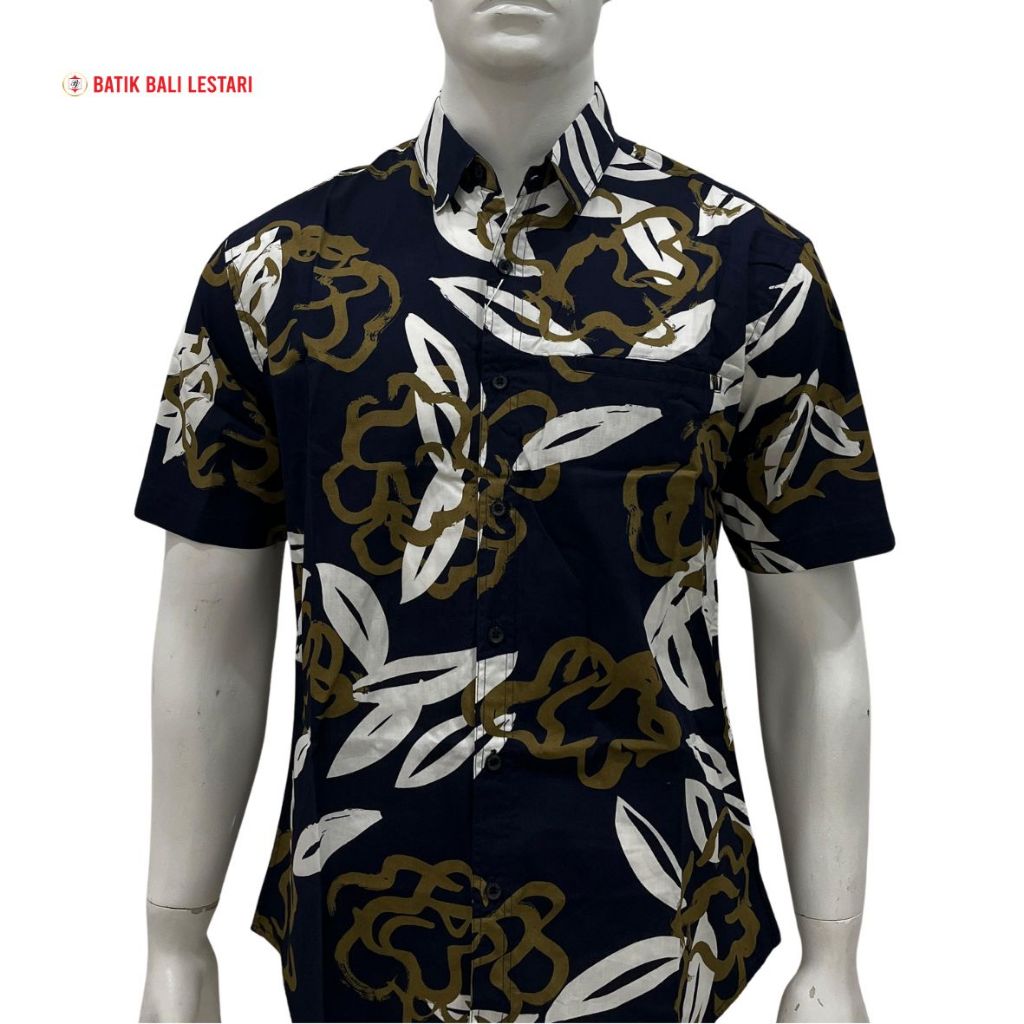 Batik Bali Lestari Kemeja Slimfit Lengan Pendek Biru Dongker (SBCH)