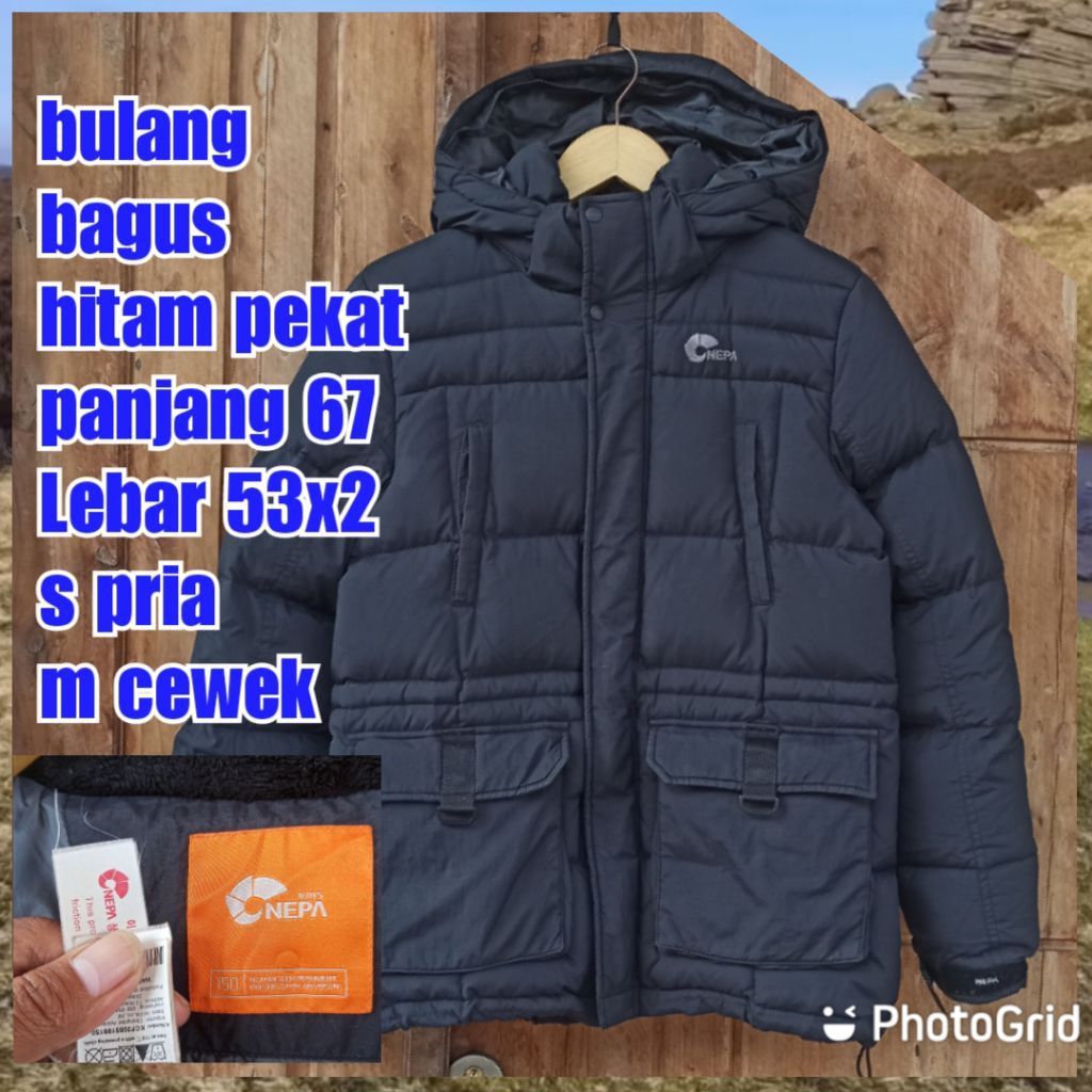 jaket gunung outdoor puffer gelembung winter salju bulang bulu angsa nepa hitam