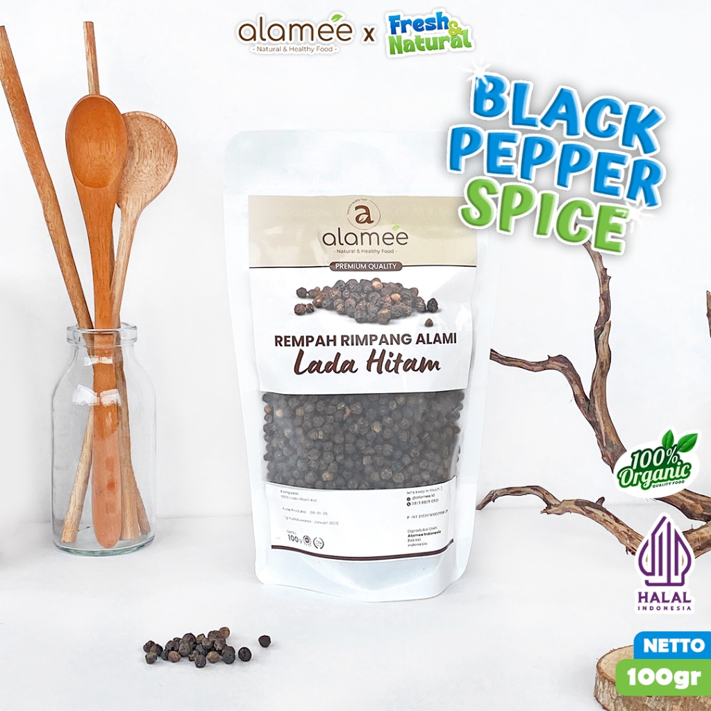

ALAMEE Lada Hitam Biji Organik Utuh Whole Black Pepper Blackpepper Rempah Rimpang Organik Alami 100g fresh and natural