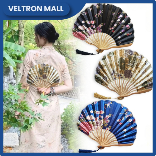 Kipas Tangan Lipat Motif Bunga / Kipas Tangan Jepang Kipas Satin