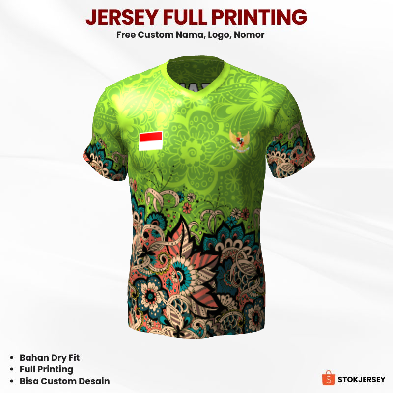 Jersey Futsal Hijau Motif Batik 221 - Kaos Jersey Custom Lari, Badminton, Volly, Dll.