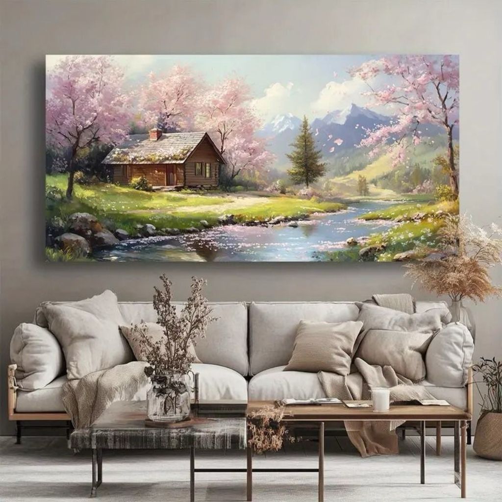 Lukisan dinding minimalis abstrak tekstur pemandangan hutan asli jelekong