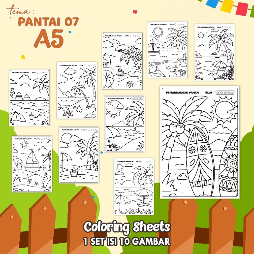 

(A5) KERTAS MEWARNAI ANAK - COLORING SHEETS KODE PANTAI 7 - LEMBAR MEWARNAI ANAK PAUD/TK/SD