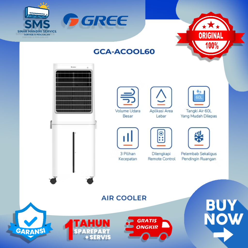GREE Air Cooler Model GCA-ACOOL60 - with Honeycomb + pra-filter - Penyejuk - Humidifier -Tangki 60L