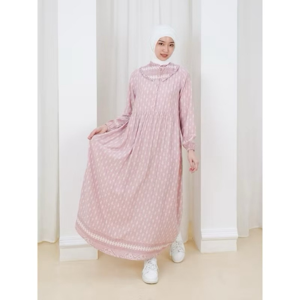 ULTRAVIOLET Berlin Maxi Dress 074 (2 Warna) - Baju Terusan Maxi Gamis Wanita Kasual Hijaber Lebaran