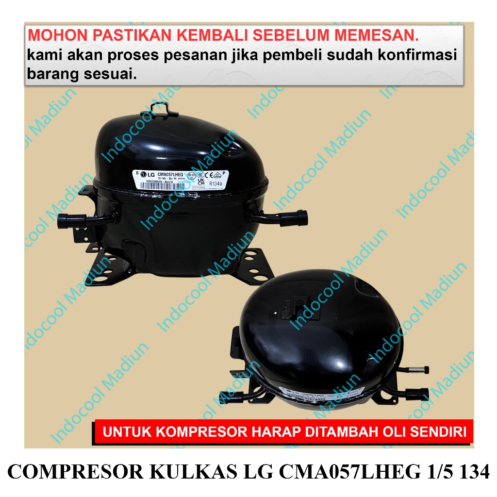 CMA057 COMPRESSOR / KOMPRESOR / COMPRESOR KULKAS LG CMA057LHEG 1/5 134 (+ PACKING KAYU)