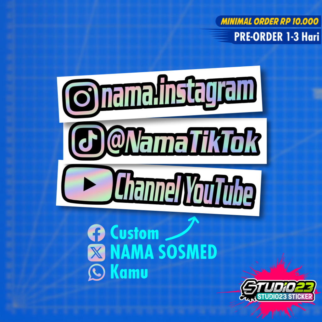 

Stiker Nama SOSMED Custom Cutting - LIST HITAM