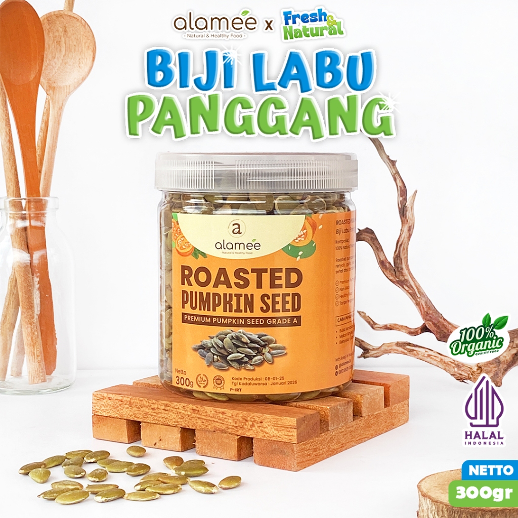 

ALAMEE Roasted Pumpkin Seed Biji Labu Pepita Kupas Panggang Matang Siap Makan Natural 300gr fresh and natural