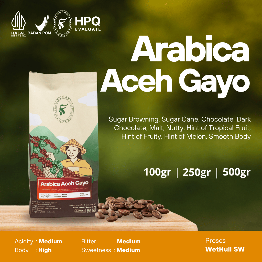 

CELEBES COFFEE - Kopi Arabika / Arabica Aceh Gayo - 100gr / 250gr / 500gr - Biji / Bean / Bubuk