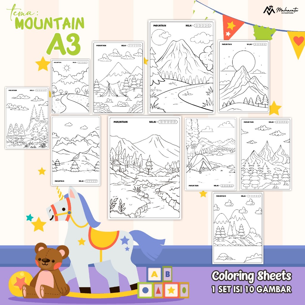 

KERTAS MEWARNAI EDUKASI ANAK TEMA MOUNTAIN READY STOCK - COLORING SHEET ISI 10 LEMBAR UKURAN A3